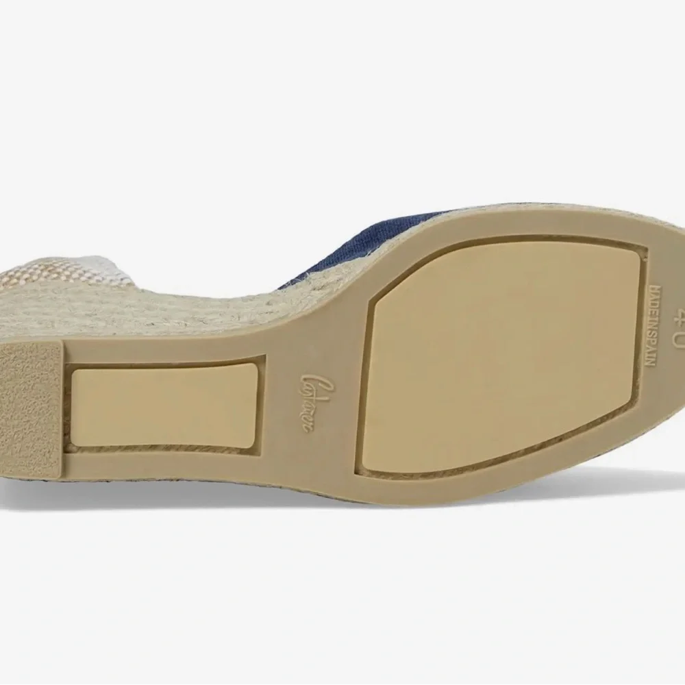 NWOB Castaner Espadrille Wedges Navy/Tan 3” heel front platform - Picture 6 of 11